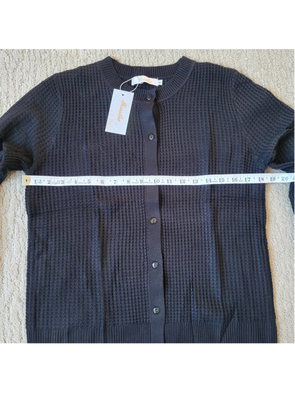 Women's Huuloo Black Long Sleeve Waffle Knit Button-Up Cardigan – Size S – NWT - Picture 3 of 9